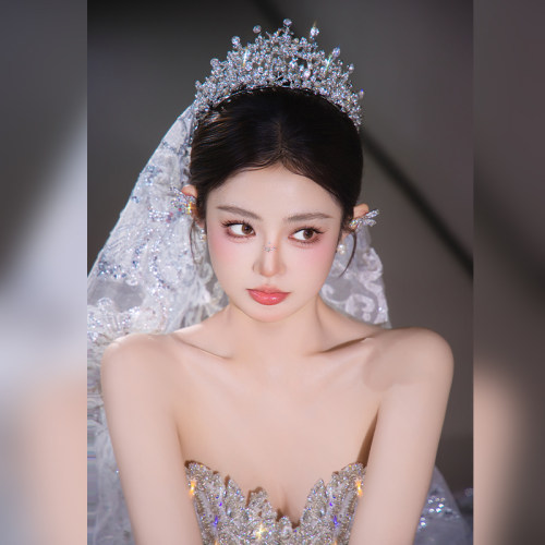 2026韩系新娘发饰精致婚礼皇冠耳饰耳骨夹主纱奢华新款盘发配饰品