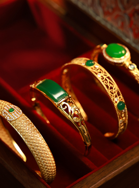 新娘配饰精致秀禾服龙凤褂中式礼服喜镯新款金色手镯古风结婚镯子