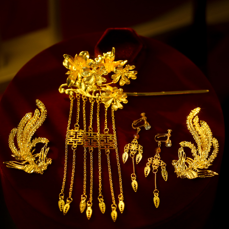 新娘头饰2025新款中式婚礼发夹发簪高级感凤凰龙凤褂敬酒服发饰品