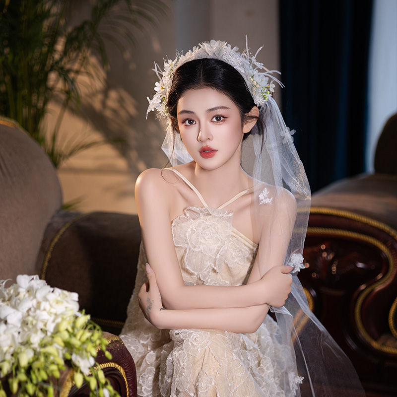 梦幻婚纱发箍高级森系仙气娟纱花朵新娘结婚头饰礼服造型饰品配饰