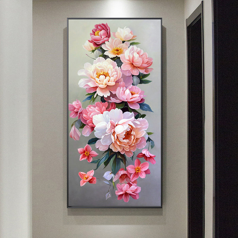 手绘油画牡丹花玄关装饰画新中式现代简约挂画花卉壁画大芬村