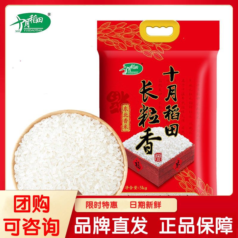 十月稻田东北大米黑龙江长粒香大米5kg农家自产大米粳米10斤包邮