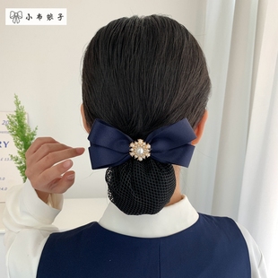 全新日韩纯色布艺头花职业发饰弹簧夹发夹盘发网兜网花后脑勺发套