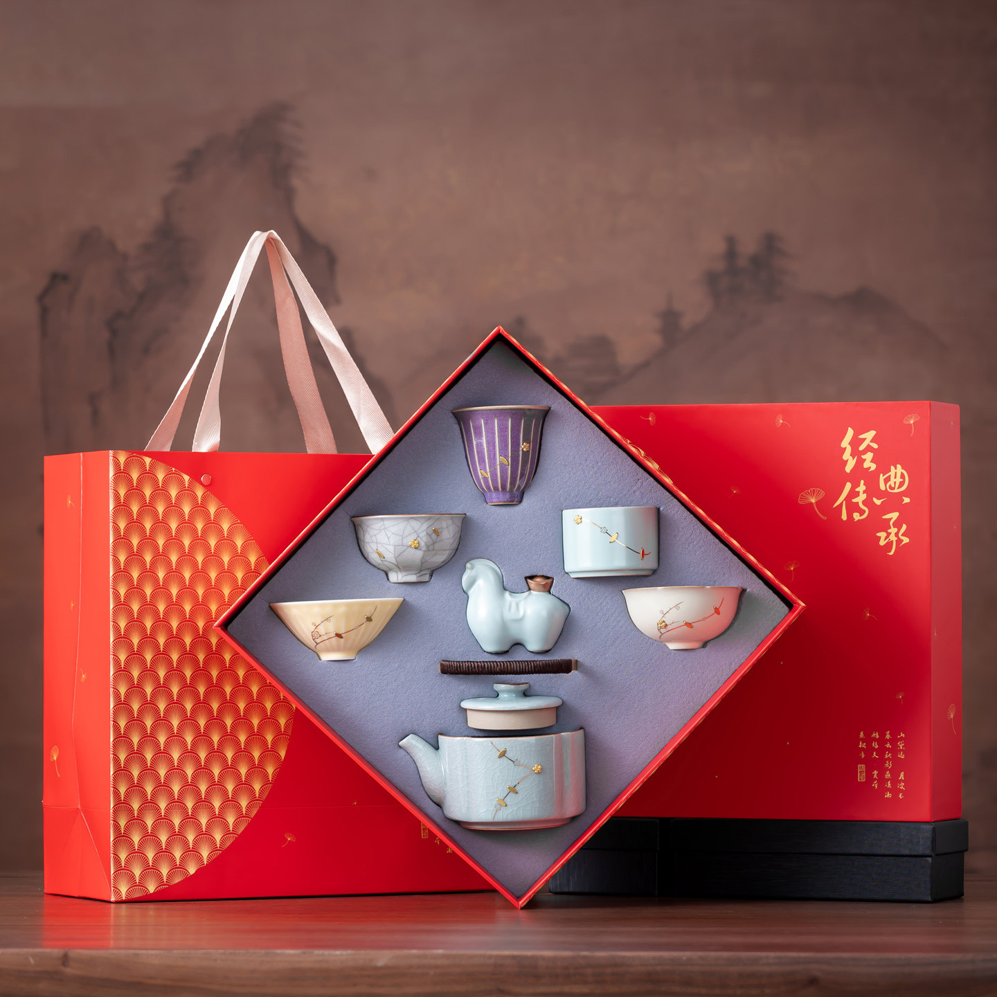 故宫文创锔钉主人杯礼品茶具套装