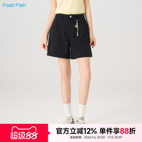 快鱼2026年夏季新品女士时尚裤子街头户外潮流休闲裤半松紧腰短裤