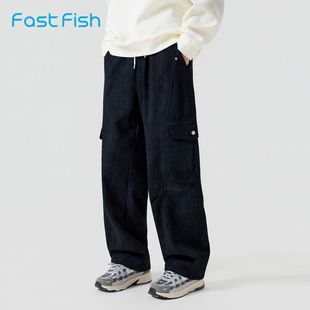 快鱼裤子男士2025新款冬季加绒纯棉美式复古休闲裤宽松工装裤男裤