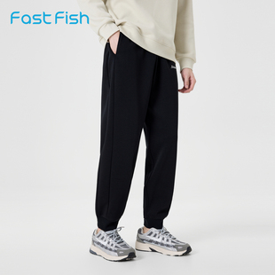 快鱼2025冬季男款宽松束脚卫裤简约百搭刺绣带字母运动裤休闲裤子