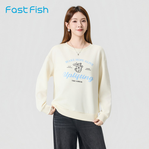 快鱼长袖圆领卫衣女款26年春季新款宽松显瘦时尚休闲舒适针织上衣