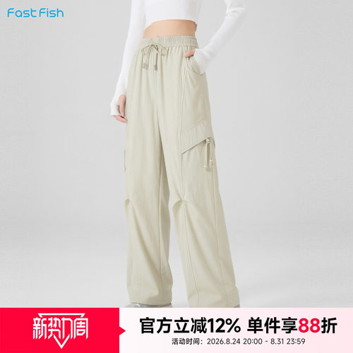 美式工装裤高腰宽松运动阔腿裤女
