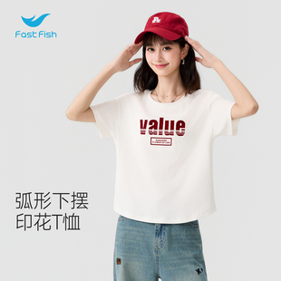 快鱼短袖t恤女2026时尚潮流韩版宽松收腰气质甜美小个子女装上衣