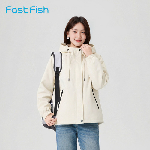 快鱼春夏户外软壳花苞短外套女2026夏装新款宽松连帽上衣薄款夹克