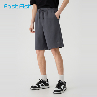 快鱼美式休闲针织短裤男2024年夏季新款运动宽松潮牌直筒五分裤子