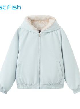 快鱼麂皮绒夹克猫耳朵连帽外套冬季保暖宽松显瘦休闲百搭女装外套