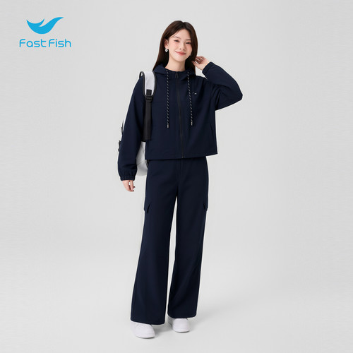 快鱼26秋季新款女工装连帽外套高腰阔腿工装裤三件套套装显高显瘦