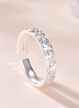 足银碎冰冰戒指女轻奢时尚小众简约气质百搭食指戒