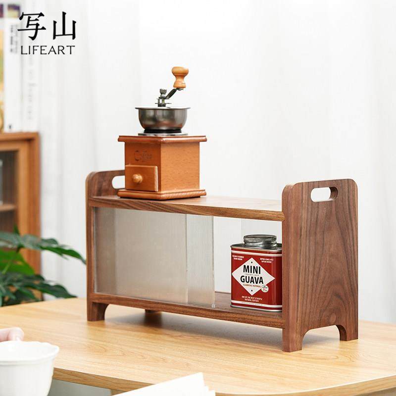 黑胡桃木茶具收纳盒展示柜水杯咖啡杯防尘置物柜厨房桌面叶博古架,收纳整理,茶具收纳盒,淘宝优惠券,粉丝福利购,淘宝优惠卷