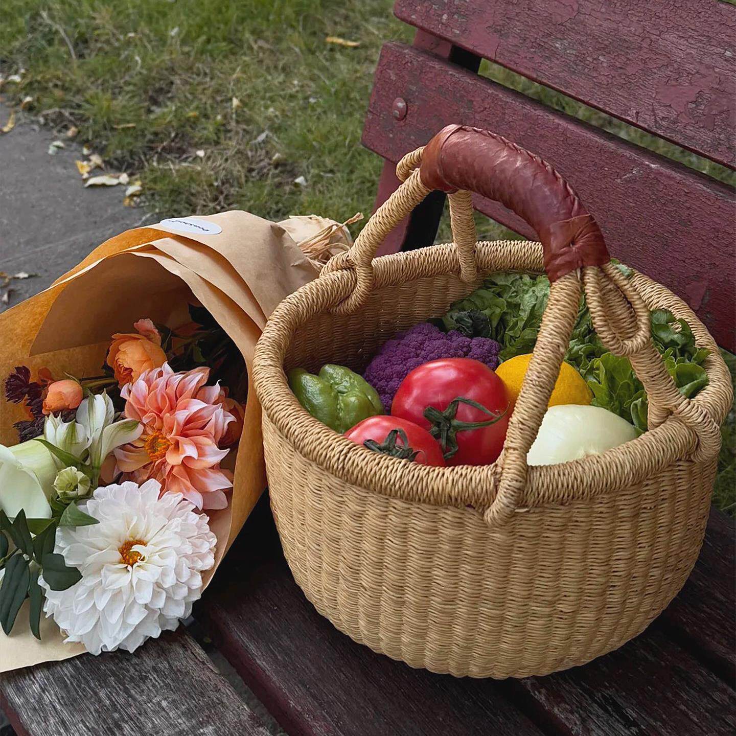 手提编织篮野餐手提篮草编篮杂物收纳筐水果蔬菜收纳篮花篮藤编筐