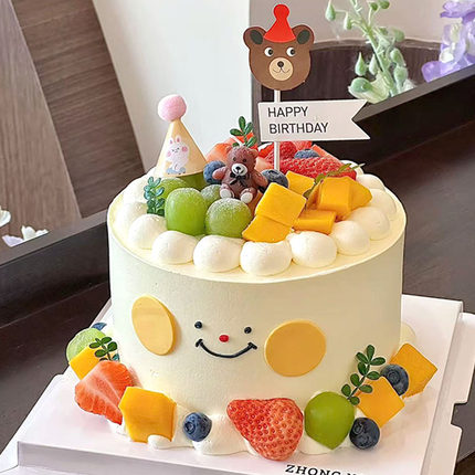 简约水果蛋糕可爱小熊蜡烛插牌装饰成品小帽子摆件气球烘焙用品