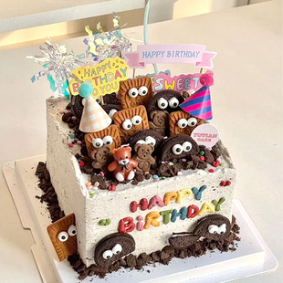 飾配件小熊氣球蠟燭蛋糕烘焙插件用品 奧利奧創(chuàng)意生日蛋糕眼睛糖裝