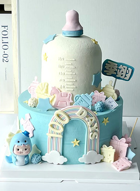 简约蛇宝宝百天满月儿童蛋糕成品蛇宝宝摆件硅胶模具装饰插牌用品