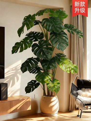 龟背竹彷真绿植客厅大型盆栽室内轻奢装饰彷生花植物落地摆件假树