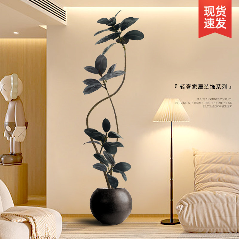 仿真树绿植高端轻奢植物造景室内盆栽装饰摆设仿生花橡皮树假花树