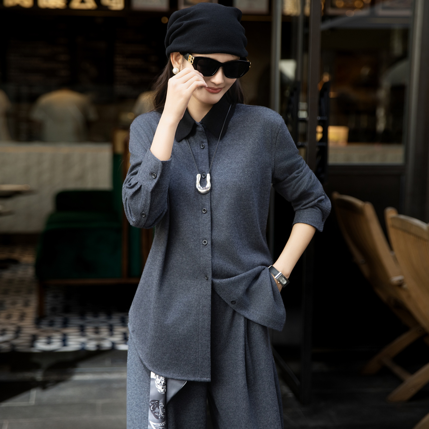 羊毛衬衫职业气质女装套装两件套