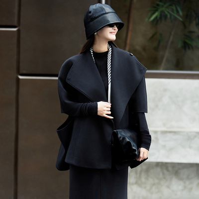 设计感小众羊毛黑色短外套女秋冬