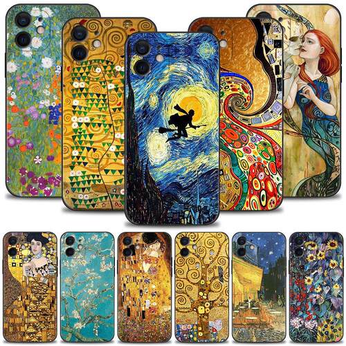 适用iPhone15手机壳苹果14plus艺术13promax油画梵高12mini美术生彩绘11手机壳软phone case