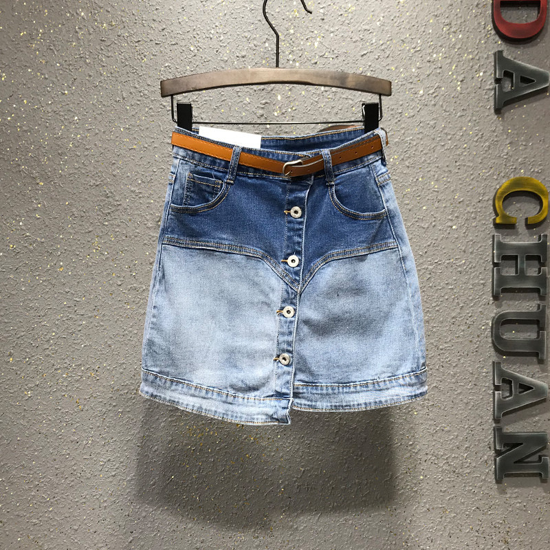Europe station 2019 summer new pattern Irregular Single breasted cowboy Short skirt Hit color Package hip skirtin the Women's clothing/Boutique , Skirts  category - from Buy2taobao.com to provide professional Taobao agent buy service