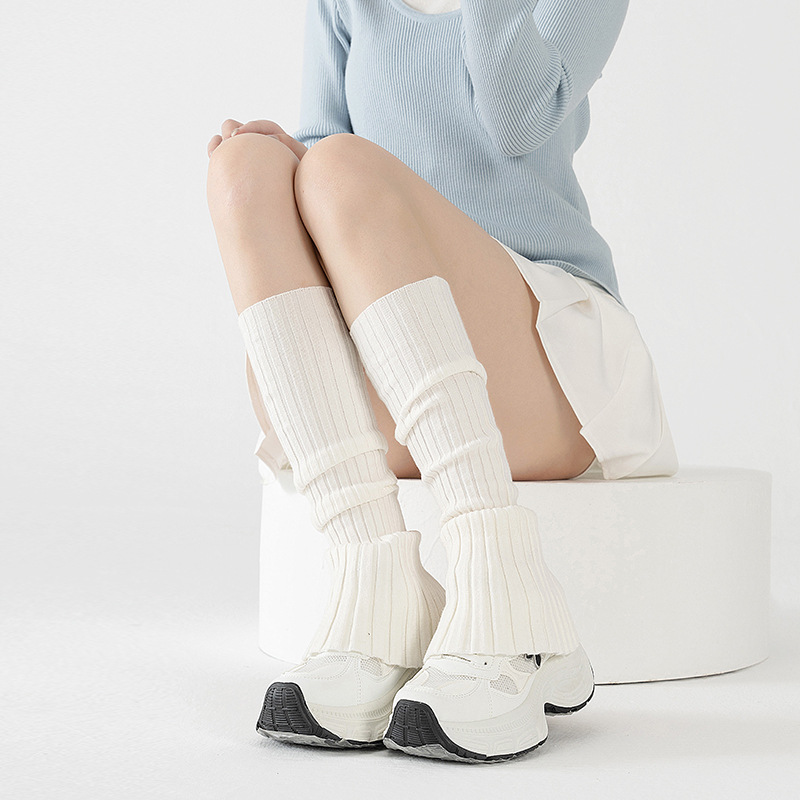 袜套女春秋竖条纹显瘦y2k辣妹风白色堆堆袜小腿秋冬喇叭腿套