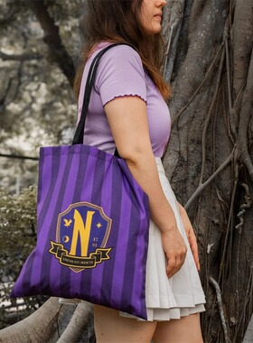 正版Wednesday星期三帆布包亚当斯周边奈弗莫尔学院双面手提包