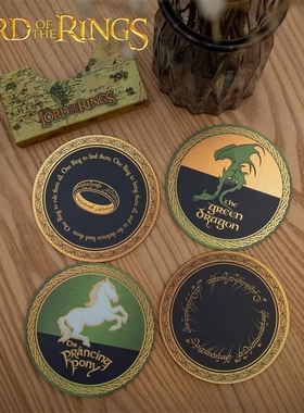 正版Cinereplicas魔戒指环王周边中土世界软木塞杯垫4件套带支架