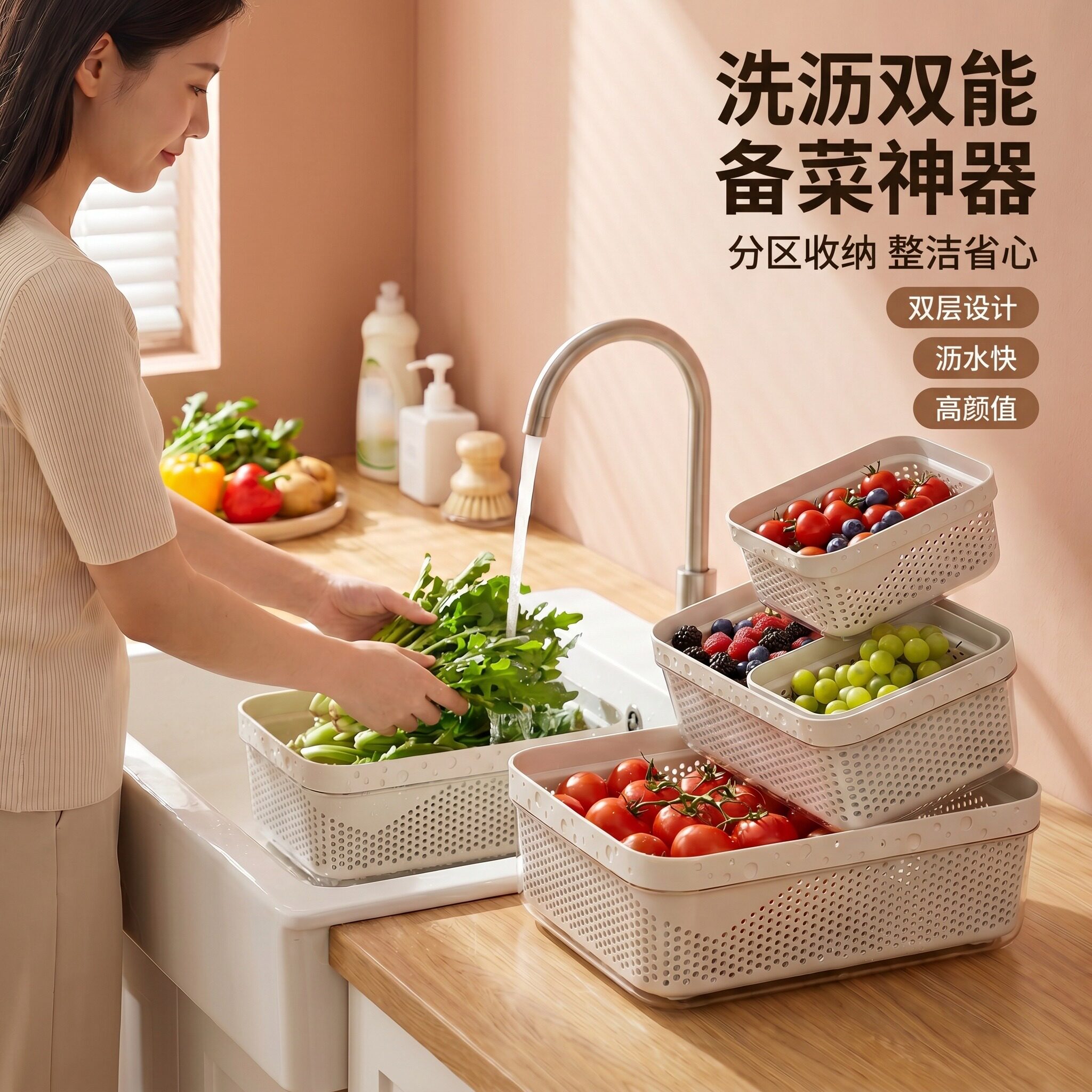 洗菜盆沥水篮长方形食品级厨房水槽洗碗池沥水篮过滤框洗水果大号