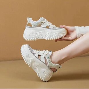 潮小凉鞋增高女2025年春夏季新款松糕厚底老爹鞋休闲运动凉鞋女款