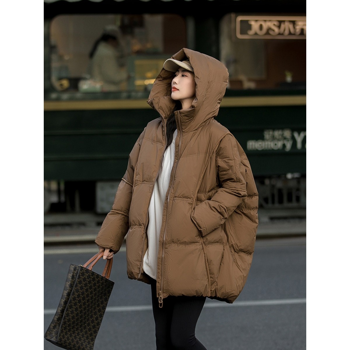 羽绒服女中长款2025冬季时尚复古设计感灯芯绒拼接保暖大码外套潮