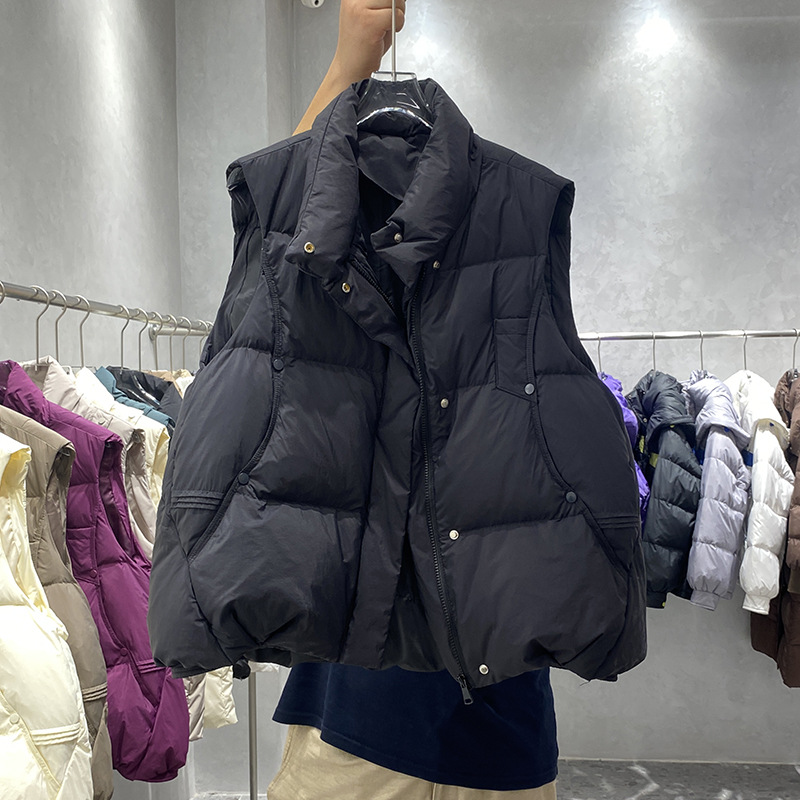 2023冬新款羽绒服马甲白鸭绒文艺背心宽松显瘦欧货立领加厚外套潮
