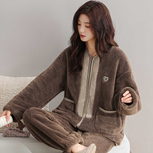 可外穿琥珀流光高定睡衣女秋冬款珊瑚绒家居服加厚款加绒套装其他