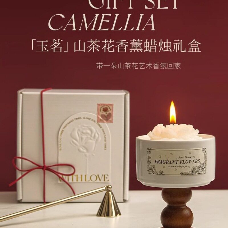 实木细嗅蔷薇氛围感浪漫史立体陶瓷卧室内无火山茶花香薰蜡烛精油