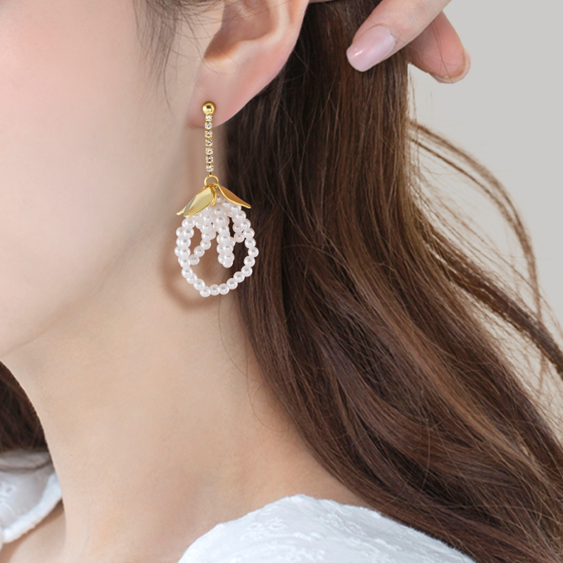 耳环女设计感细珍珠小众长款法式耳坠花骨朵个性优雅气质流苏耳饰