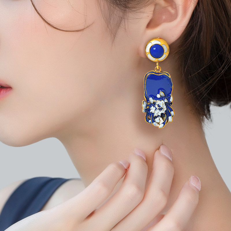几何方形珐琅滴油花朵耳环法式复古气质耳饰轻奢宫廷礼服长款耳坠,饰品/流行首饰/时尚饰品新,耳环,淘宝优惠券,粉丝福利购,淘宝优惠卷