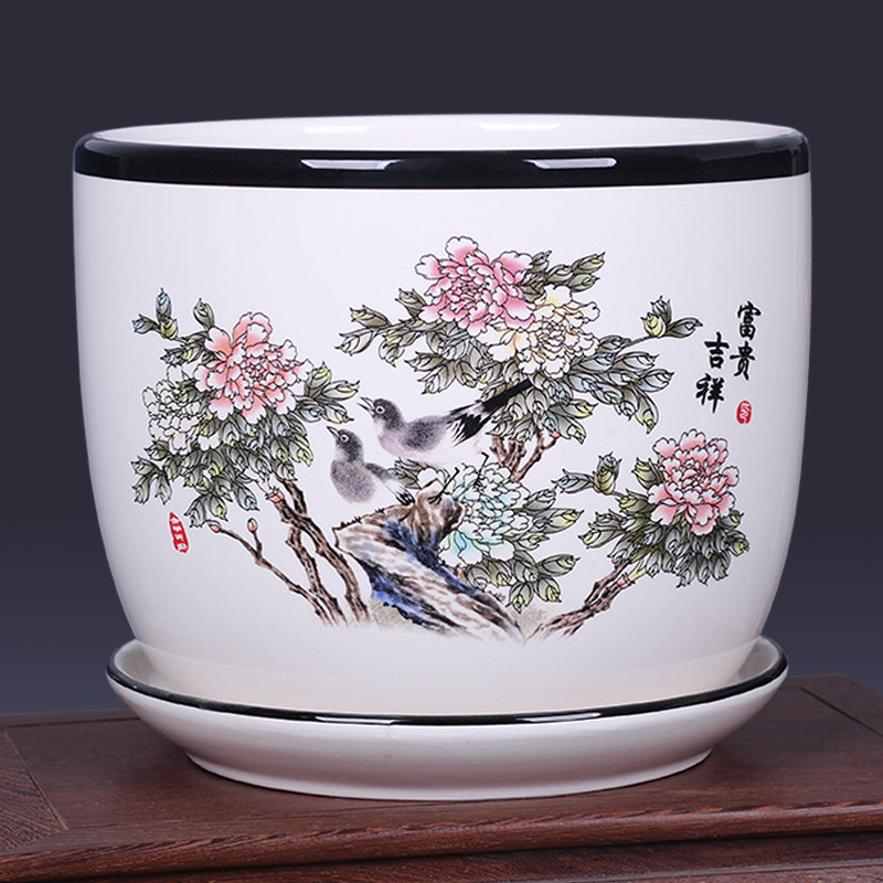 陶瓷花盆带托盘高档落地盆景兰花绿萝吊兰室内花卉绿植盆栽阳台盆