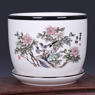 陶瓷花盆带托盘高档落地盆景兰花绿萝吊兰室内花卉绿植盆栽阳台盆
