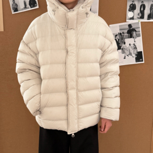 高充绒量90白鹅绒短款连帽排骨羽绒服男女冬季加厚保暖外套
