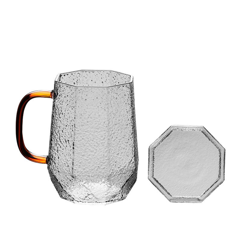 带盖八角砂砾细纹耐热玻璃杯
