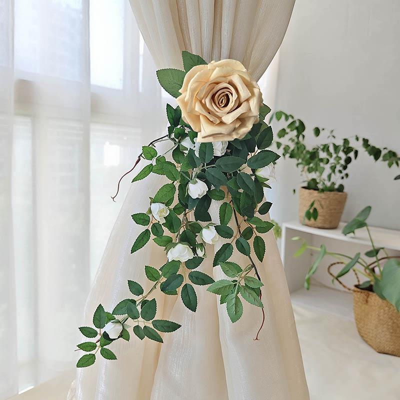 仿真蔷薇花藤窗帘绑带轻奢高档一对装高级感固定扣法式百搭绑绳