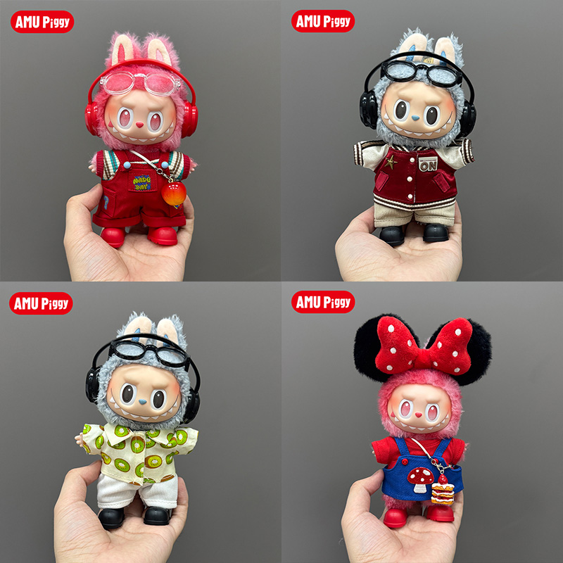 拉布布娃衣玩偶正品三代前方高能搪胶服幸运labubu3.0衣服潮酷背