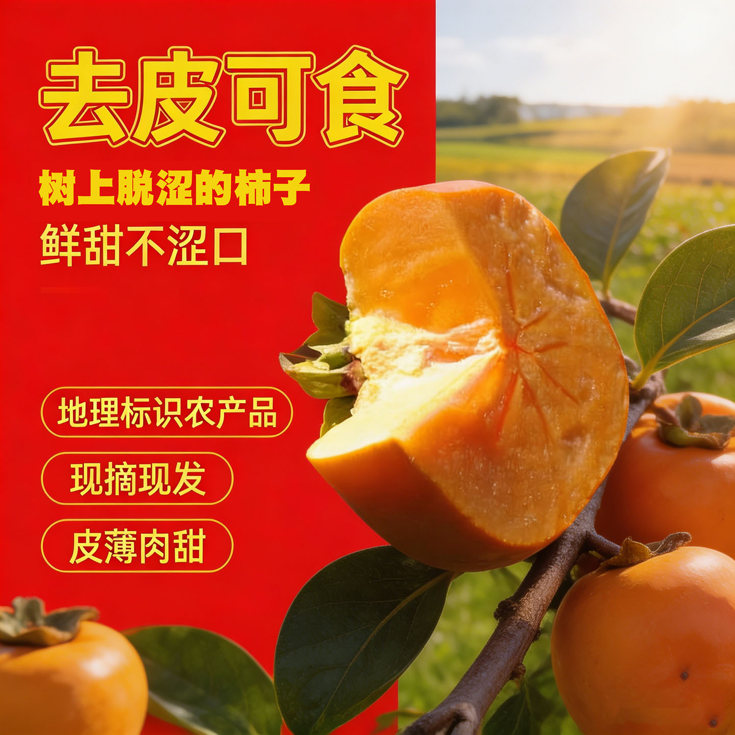 保山甜柿云南脆柿去皮柿子