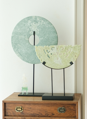 天然石玉壁打磨，新中式国风摆件