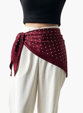 小众红色波点丝巾韩系腰带三角巾装饰披肩办公室围巾护颈头巾